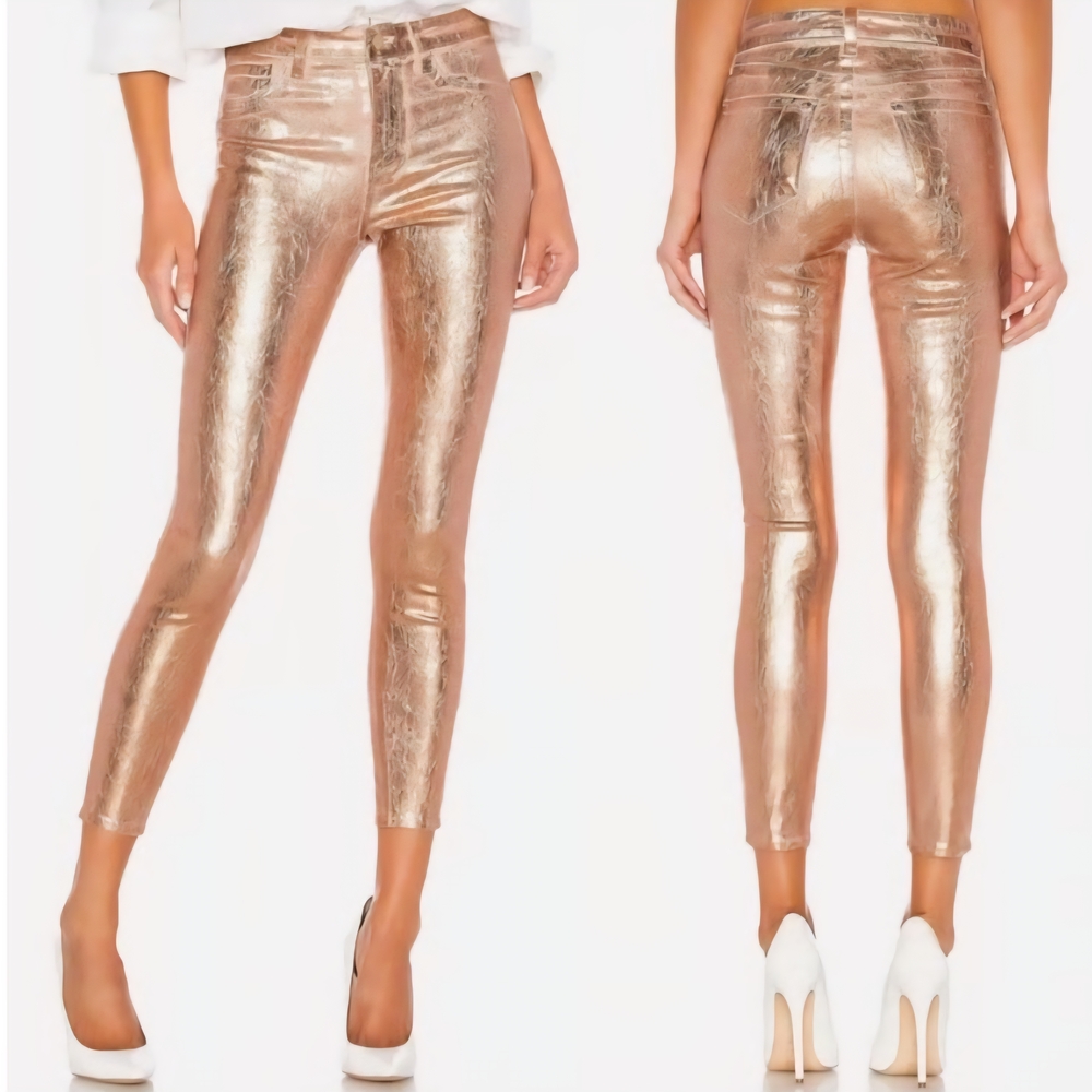 L’AGENCE Margot High Rise Skinny Jeans ~ ‎ Size 28 Petal Rose Gold Foil NWOT